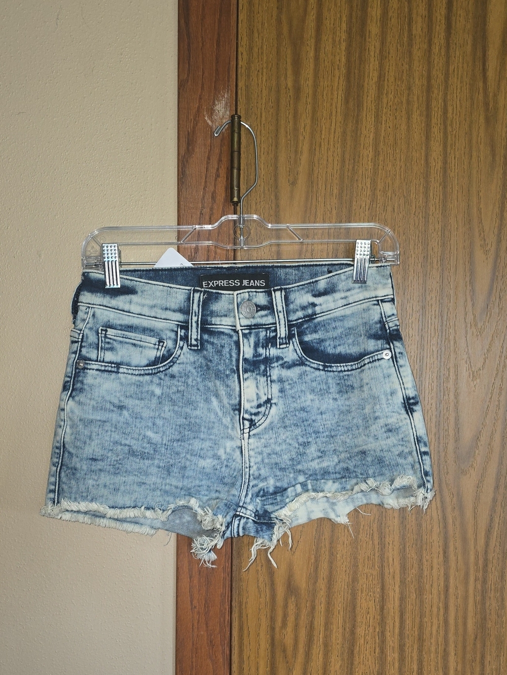 Express Acid Wash Denim Shorts in Light Blue
